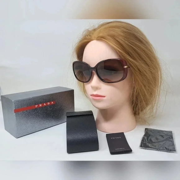NWT Prada Conceptual Sunglasses Bordeaux Red Brown Gradient SPR 08O 57-17-130 - Picture 1 of 16